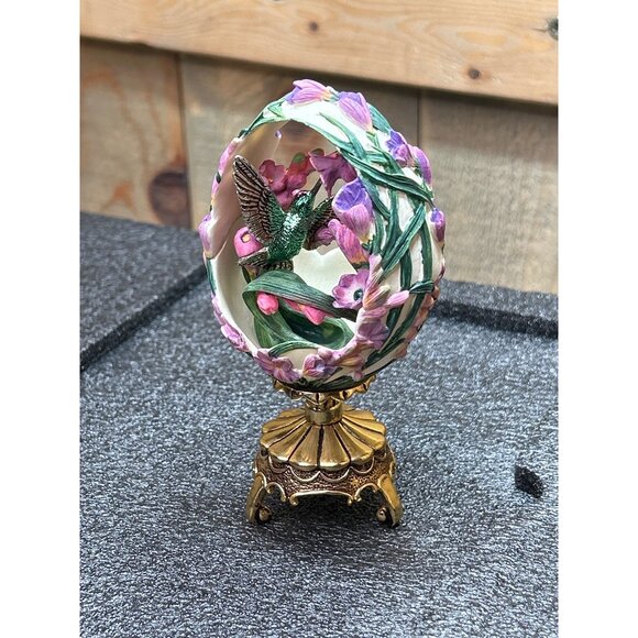 Franklin Mint Faberge Egg Jewels In The Garden Hummingbird Figurine Gold Stand - Picture 11 of 11
